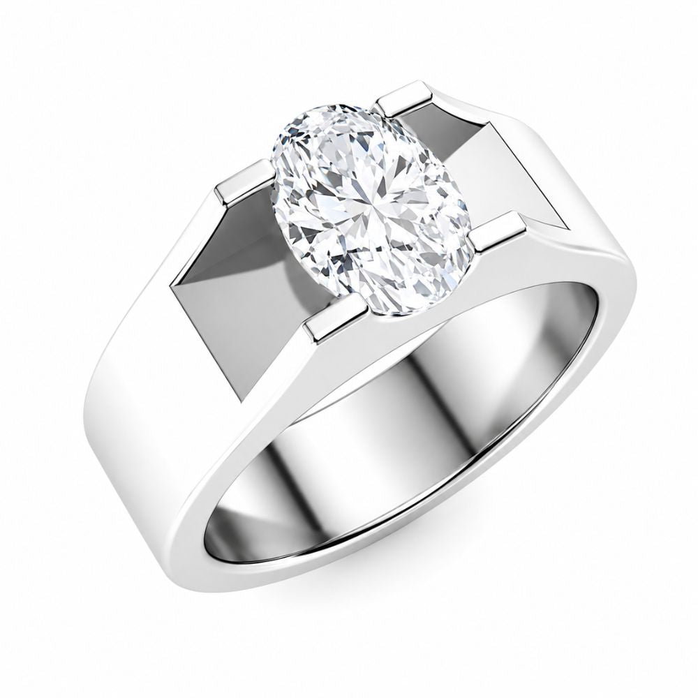 Oval Cut Solitaire Lab Grown Diamond Men's Ring For Birthday Gift