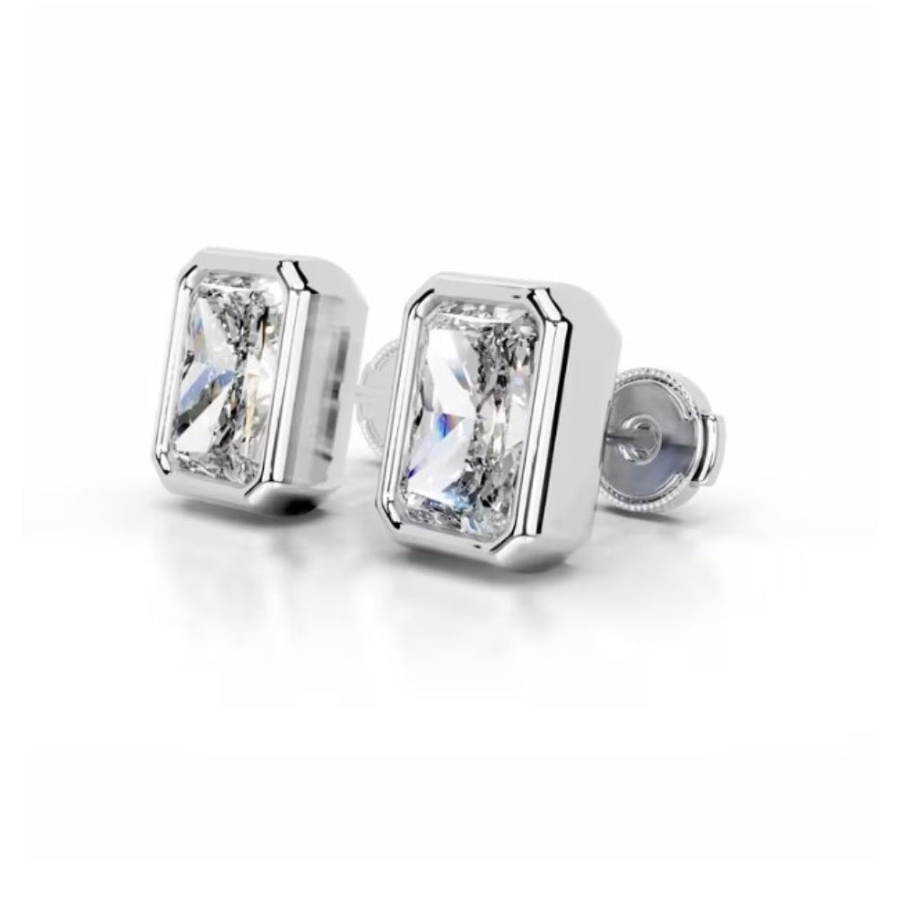 Radiant Cut Bezel Set Moissanite Solitaire Earring