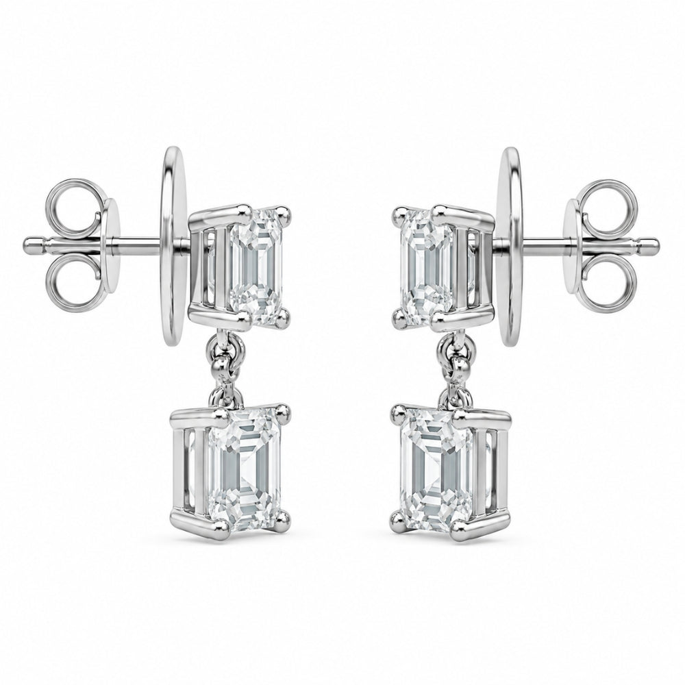 Asscher Cut Moissanite Prong Set Drop Dangle Earrings