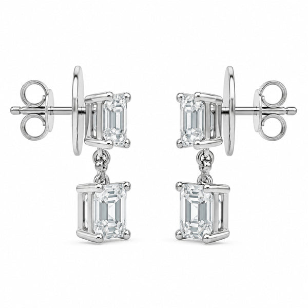 Asscher Cut Moissanite Prong Set Drop Dangle Earrings