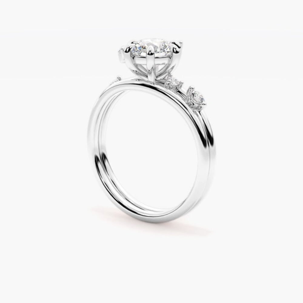 Round Cut Moissanite Unique Style Wedding Ring Set
