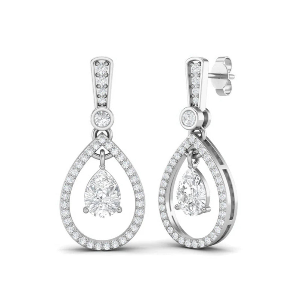 Colorless Moissanite Pear & Round Cut Classic Drop Dangle Earrings