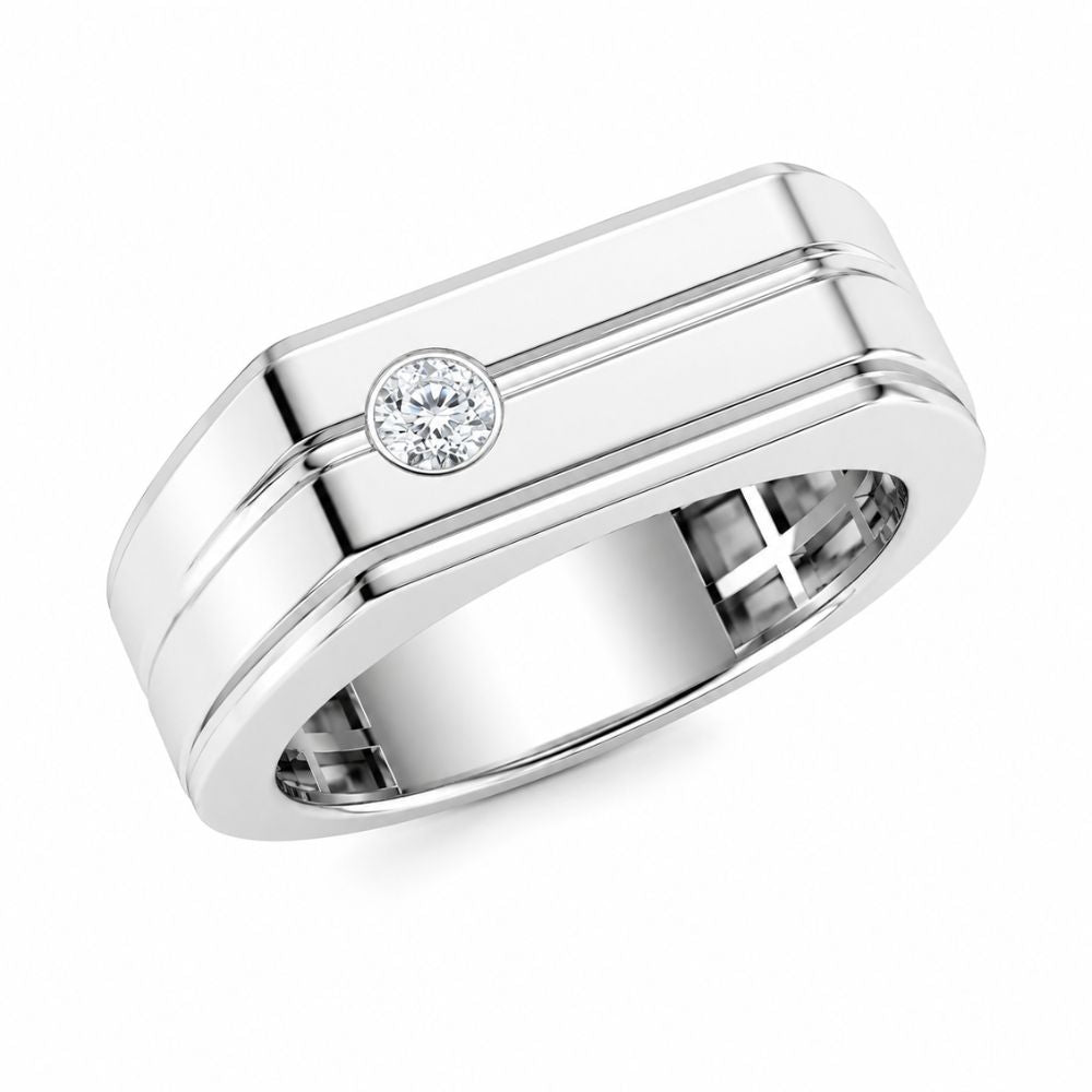Lab Grown Diamond Round Cut Bezel Set Wedding Band For Men