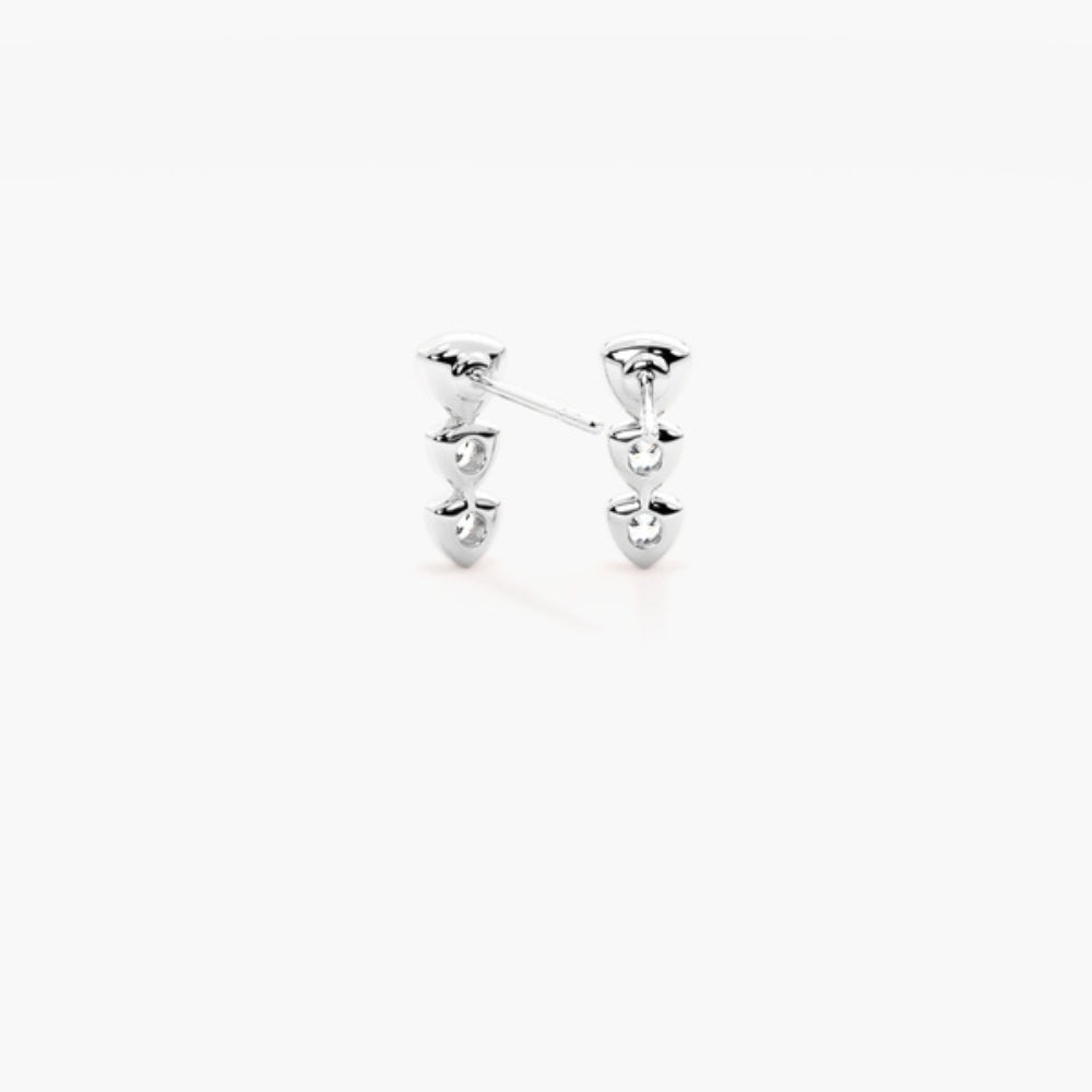 Round Cut Three Stone Moissanite Bezel Set Earring