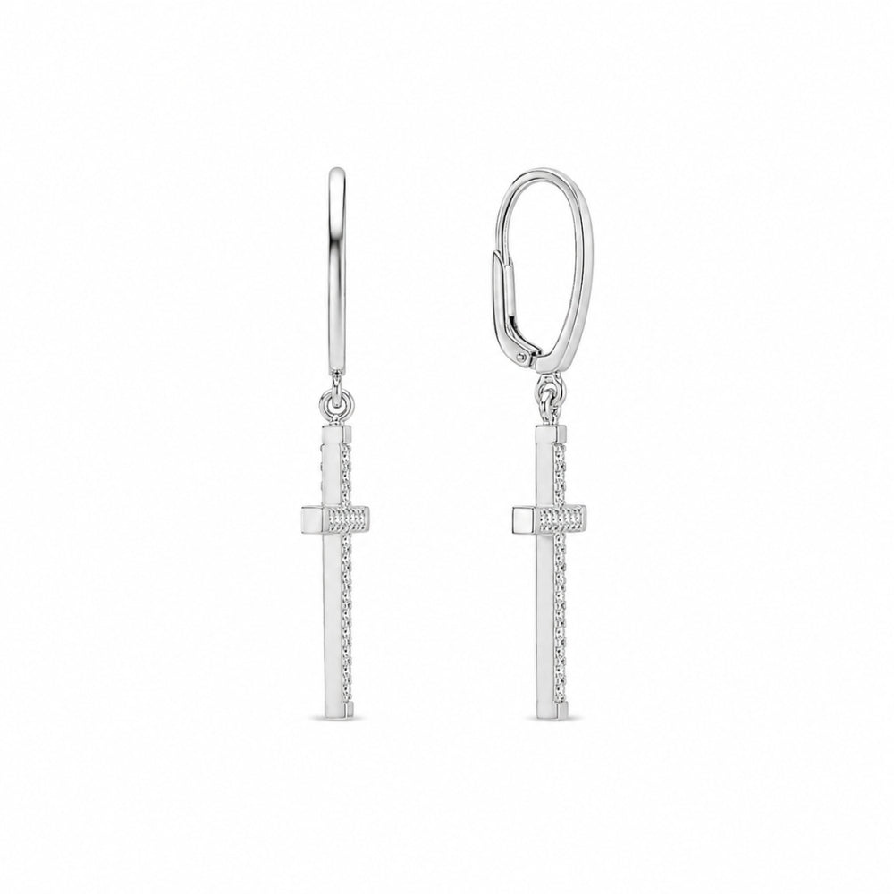 Classic Round Cut Moissanite Cross Style Drop Dangle Earrings