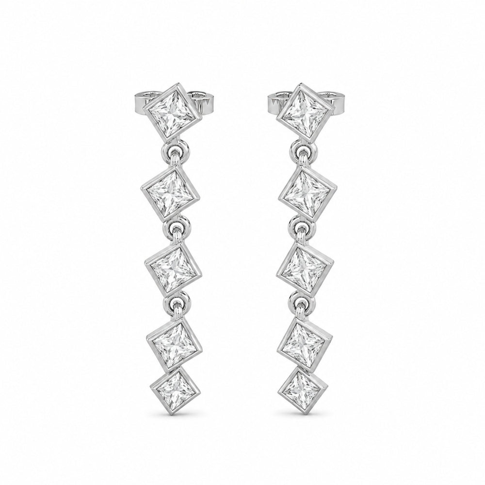 Princess Cut Bezel Set Moissanite Women's Earrings For Birthday Gift