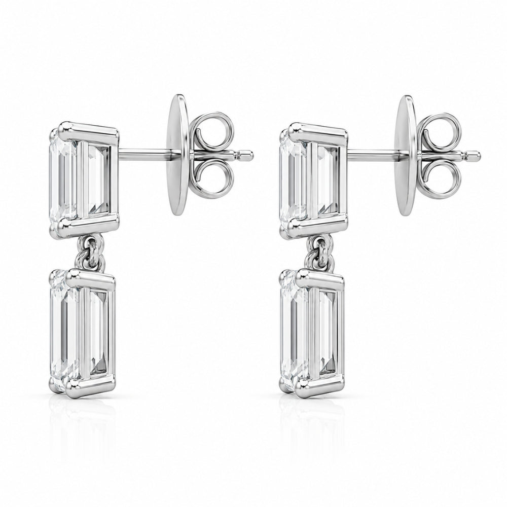 Emerald Cut Moissanite Prong Set Drop Dangle Earring
