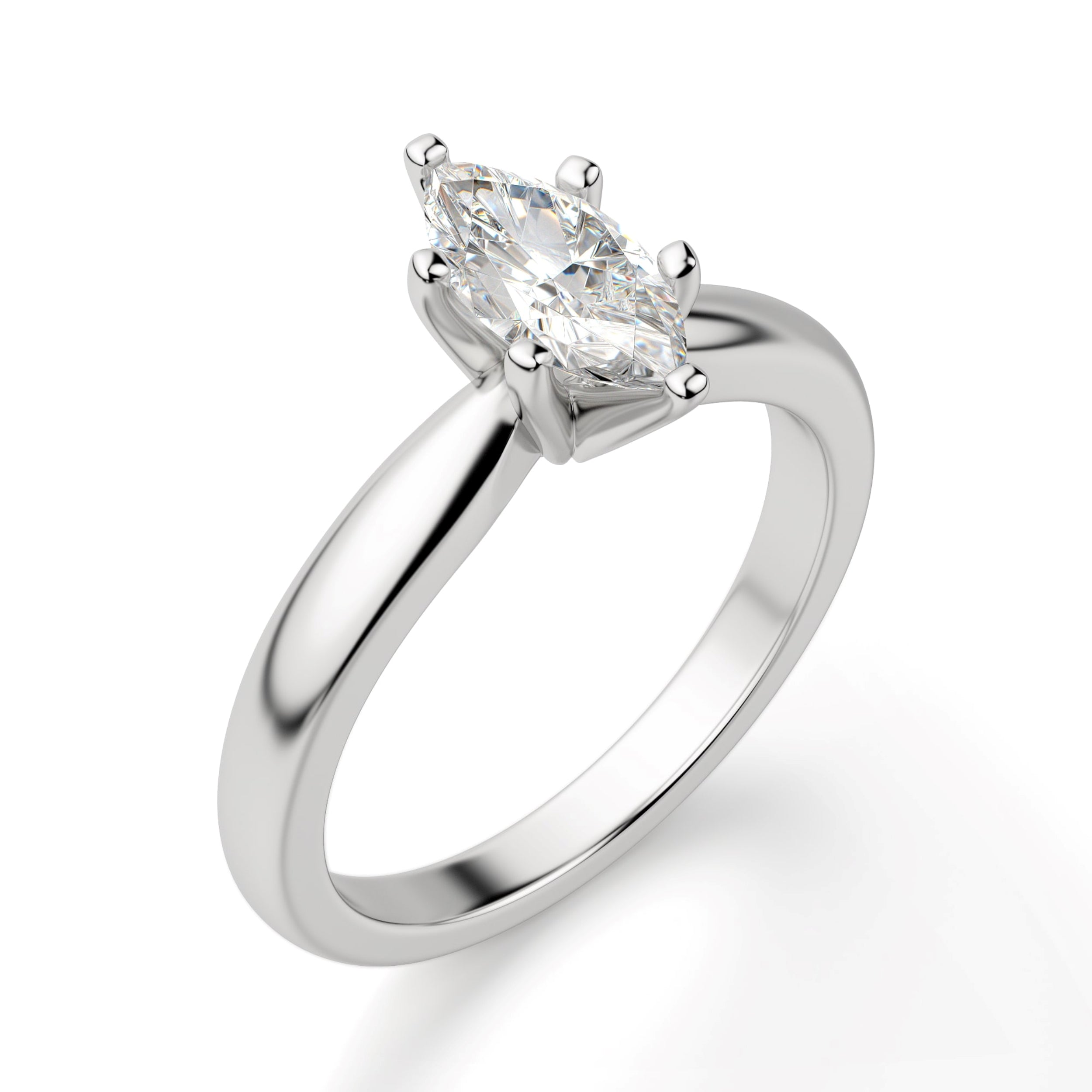 Tapered  Marquise Cut Moissanite Solitaire Engagement Ring