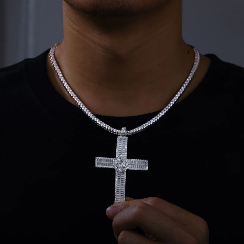 Moissanite Baguette Cut Iced Out Cross Pendant