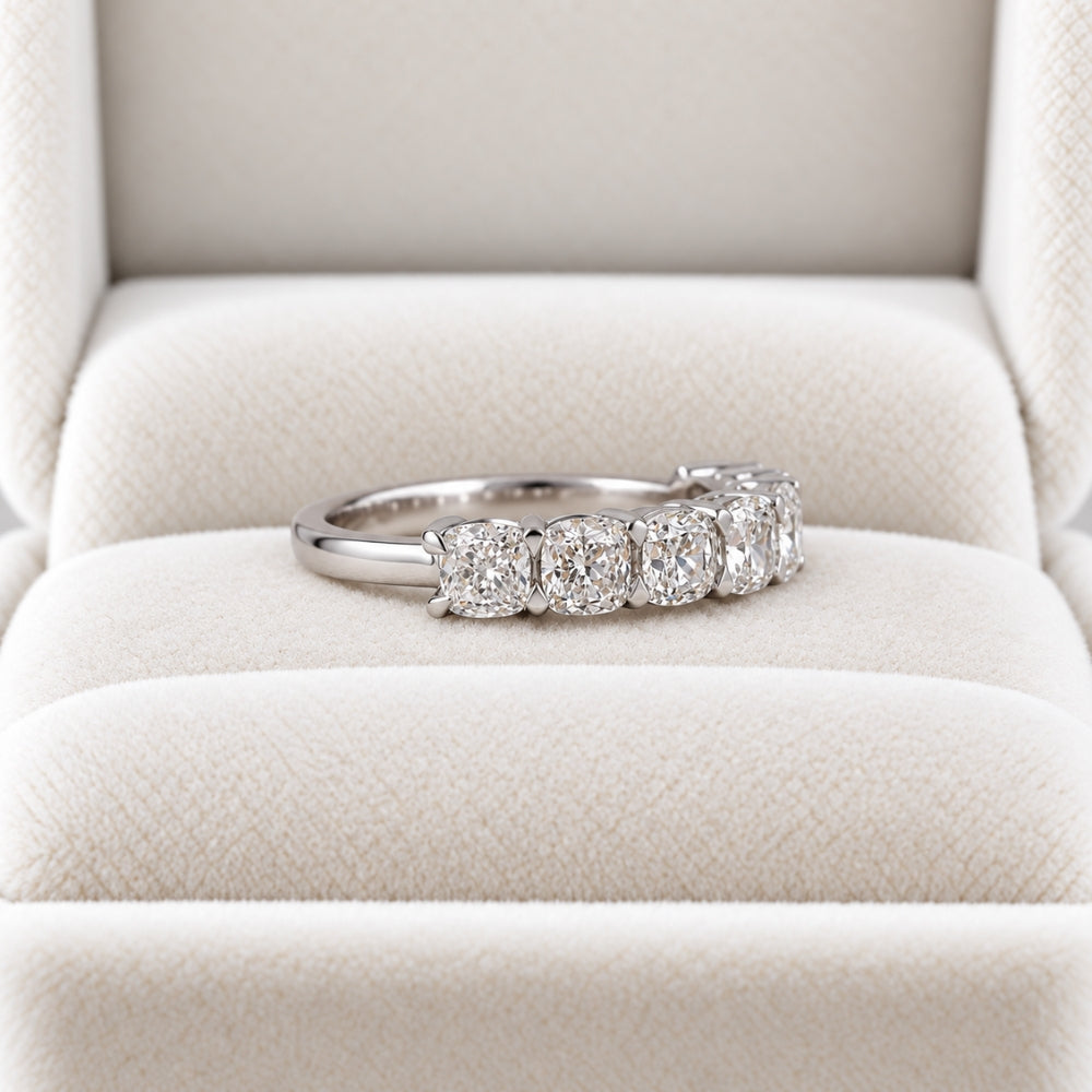 Cushion Cut Lab Grown Diamond Half Eternity Wedding Band