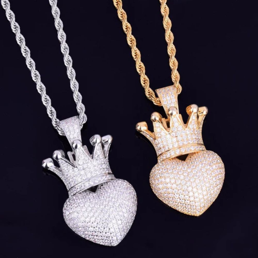 Round Cut Lab Grown Diamond Iced Out Heart Pendant