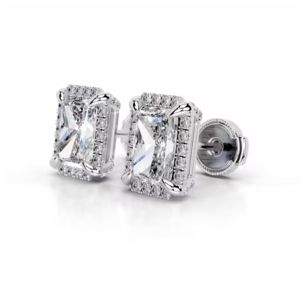 Radiant Cut Hidden Halo Style Moissanite Women Earring