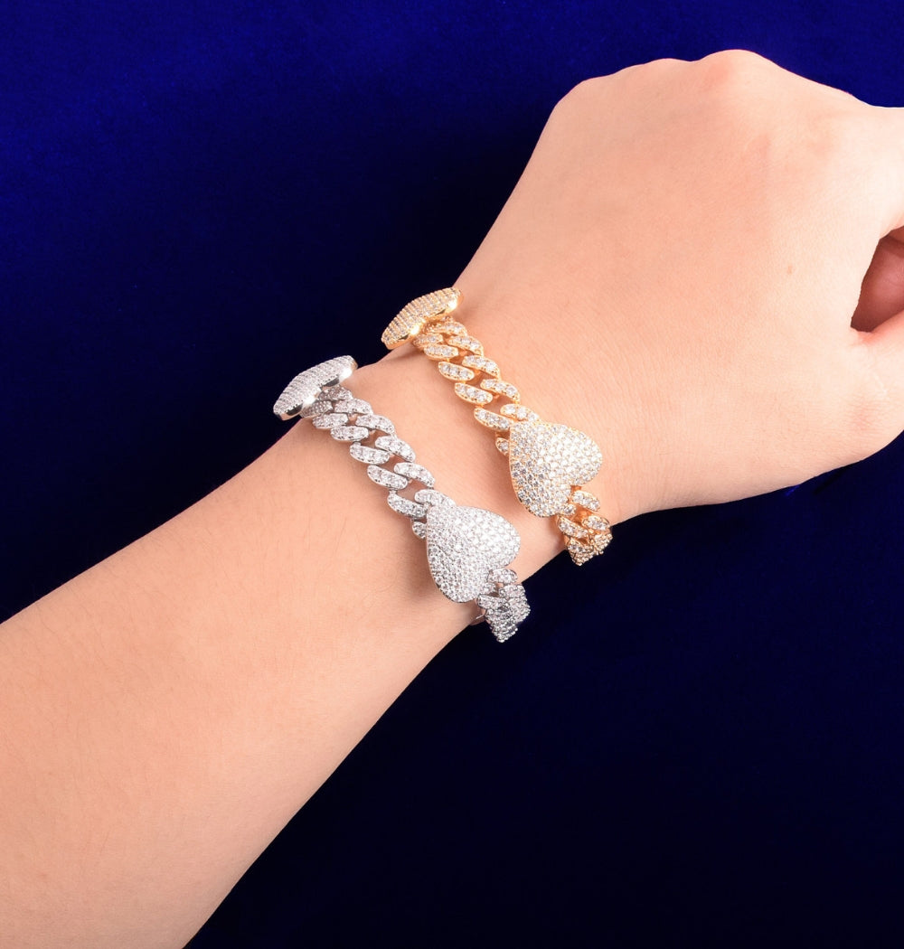 Moissanite Heart Miami Cuban Link Men's Hip Hop Bracelet