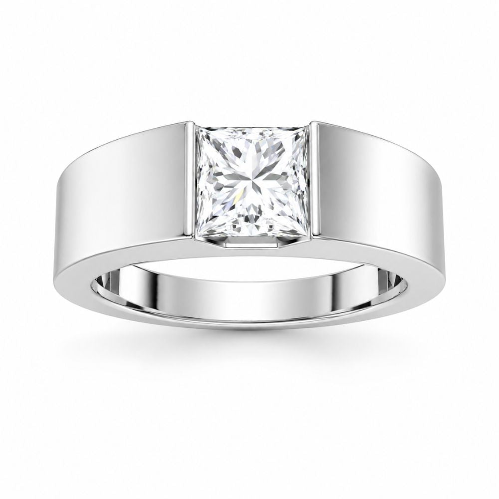 Princess Cut Lab Grown Diamond Bar Set Solitaire Engagement Ring
