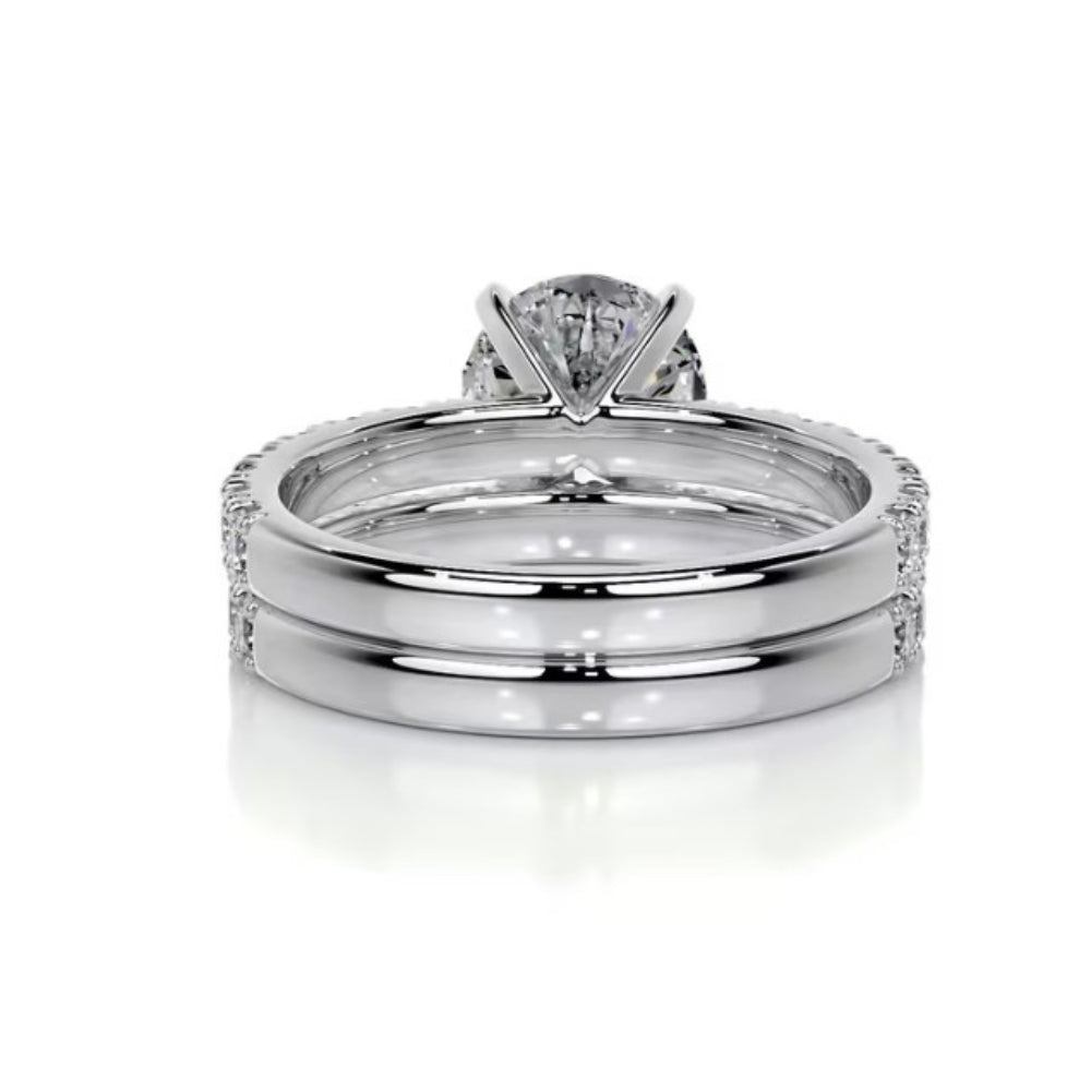 Round Cut Colorless Moissanite Pave Set Wedding Ring Set