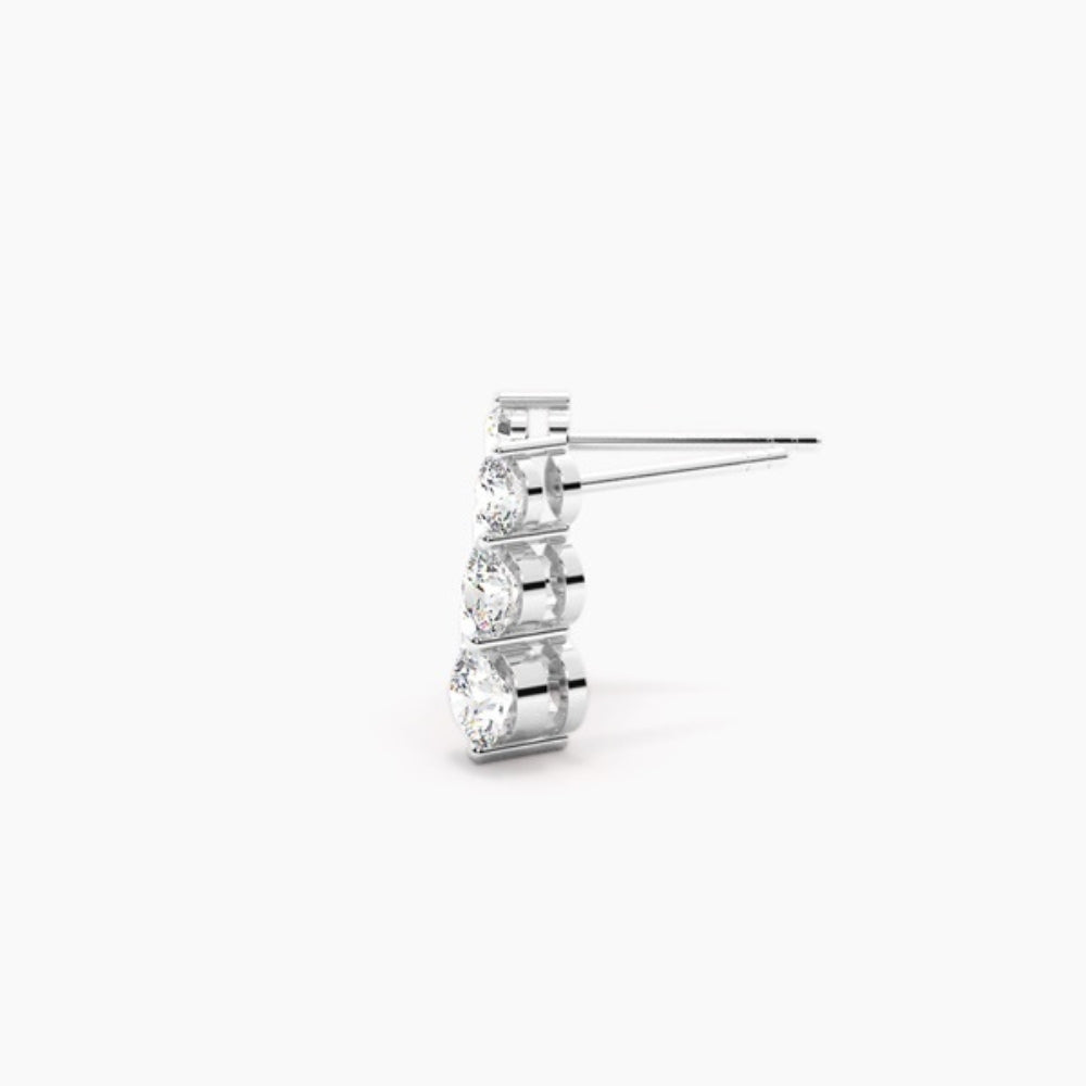 Moissanite Round Cut Three Stone Earring For Her