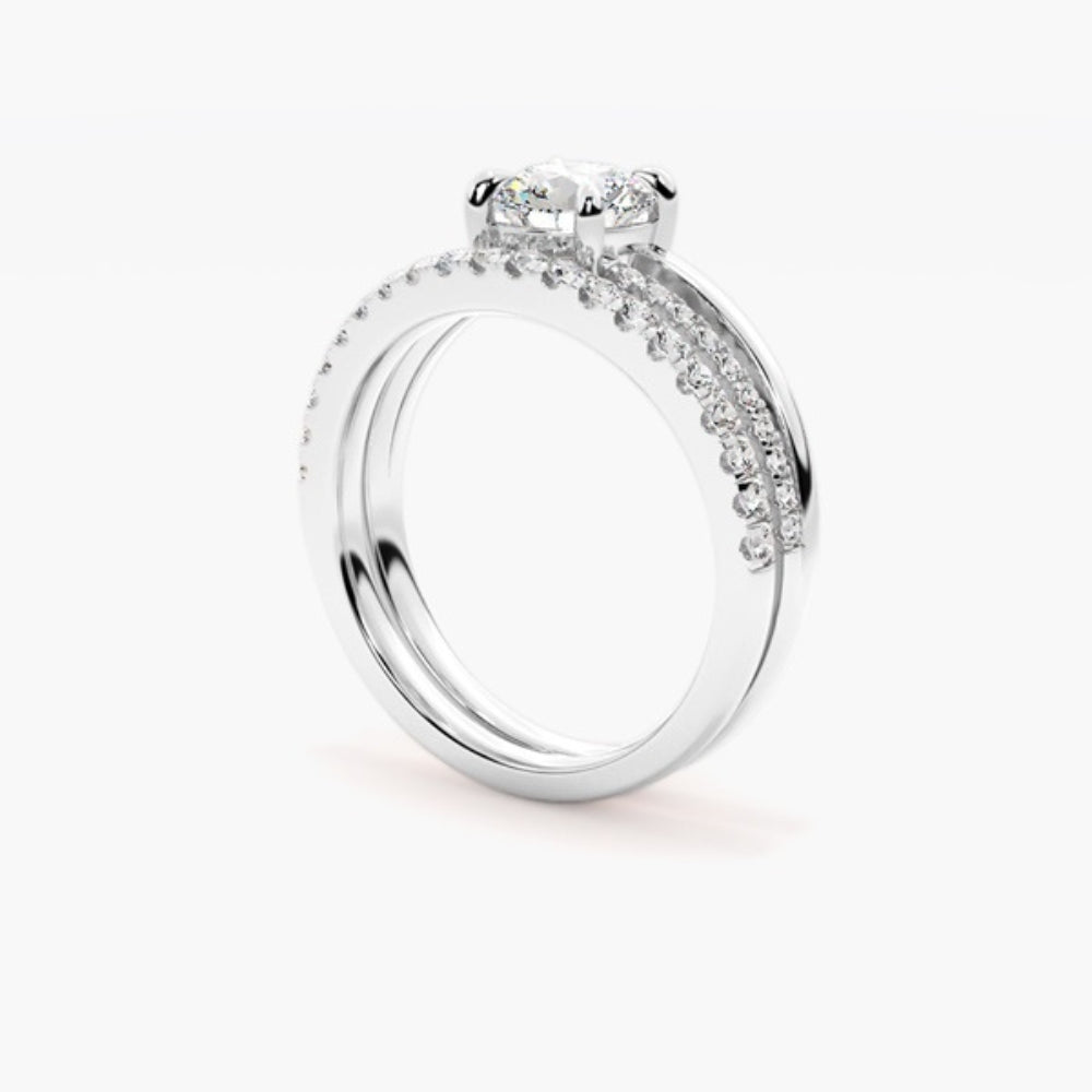 Moissanite Round Cut Split Shank Style Bridle Ring Set