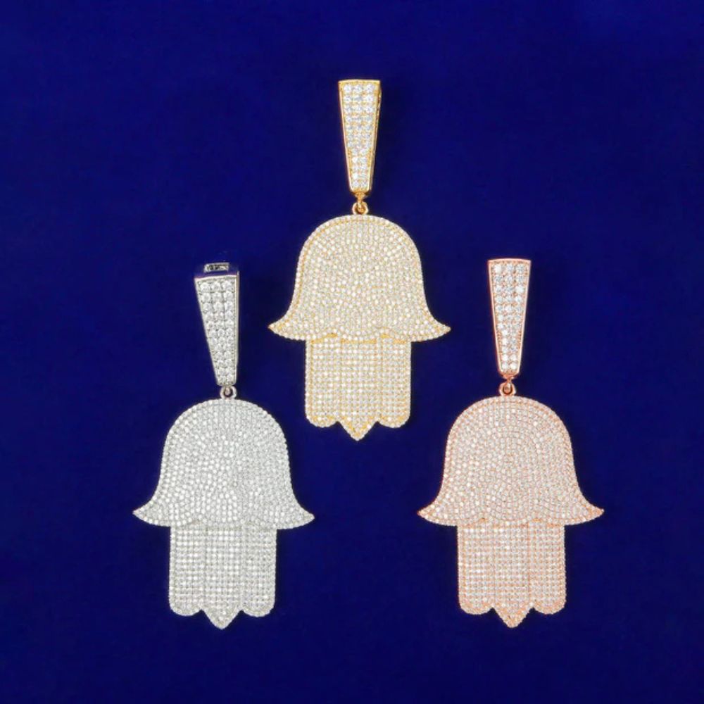 Men's Wear Hamsa Hand Round Cut Lab Grown Diamond Hip Hop Pendant