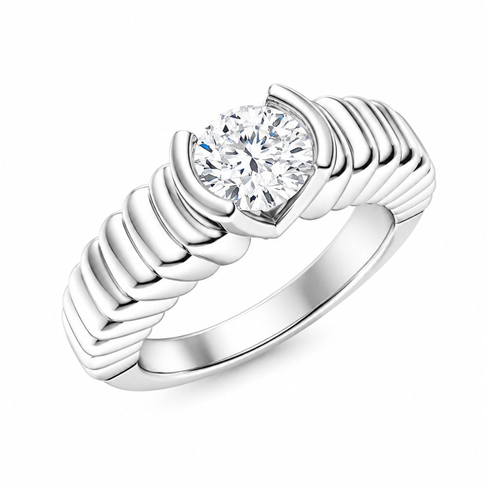 Round Cut Solitaire Lab Grown Diamond Half Bezel Set Men's Ring