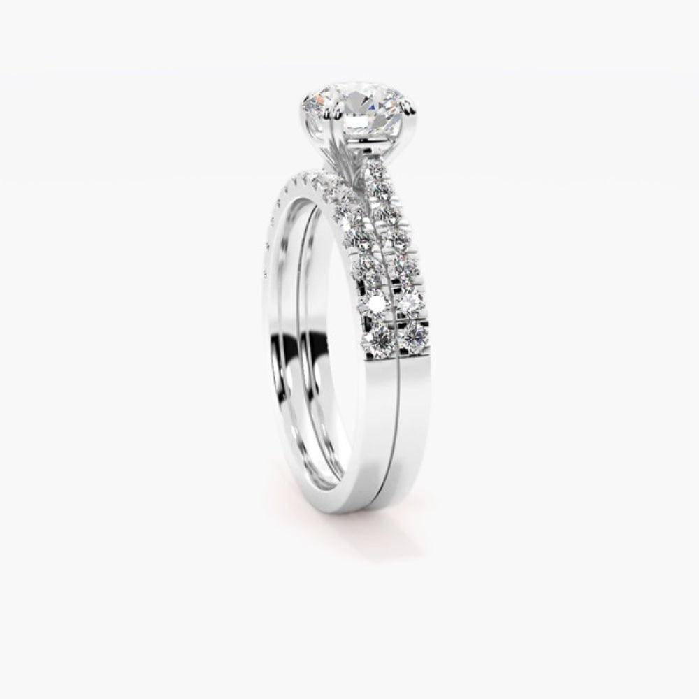 Moissanite Round Cut Pave Set Wedding Ring Set