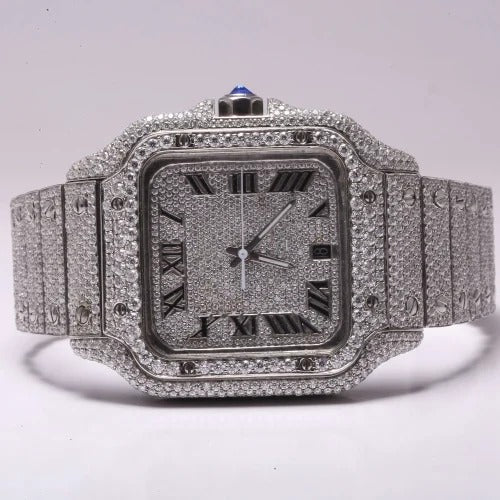 Iced Out Moissanite Diamond Cartier Men's Watch Gift for Him