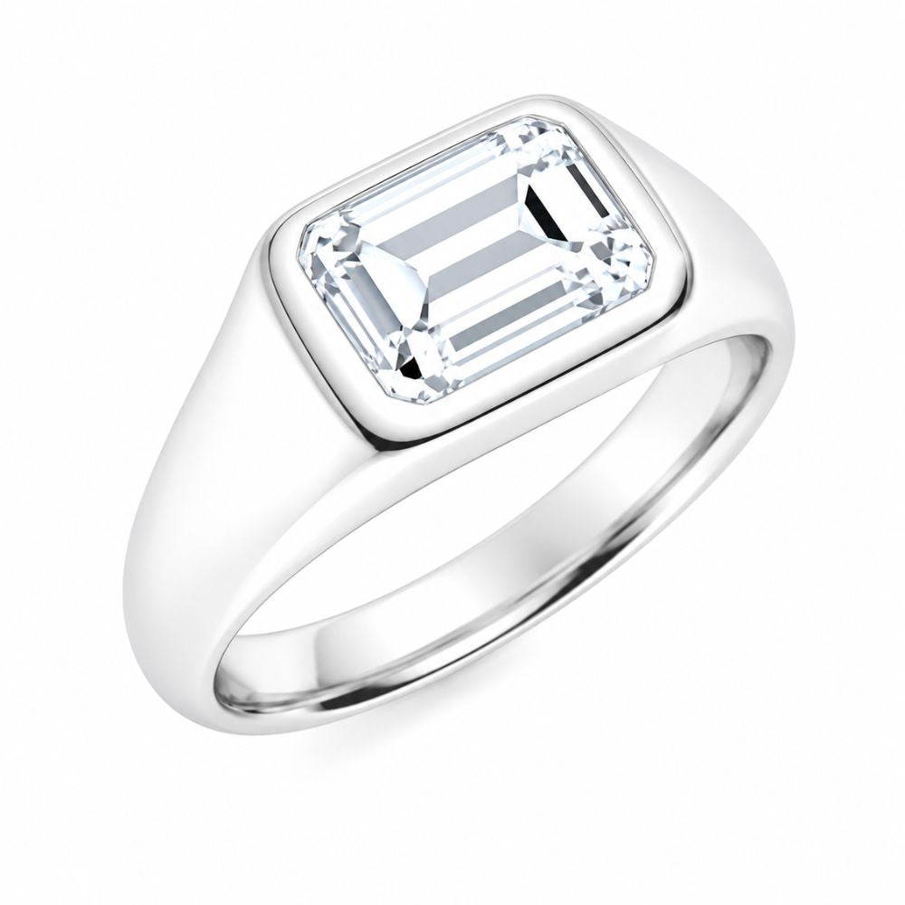Emerald Cut Solitaire Bezel Set Lab Grown Diamond Engagement Ring