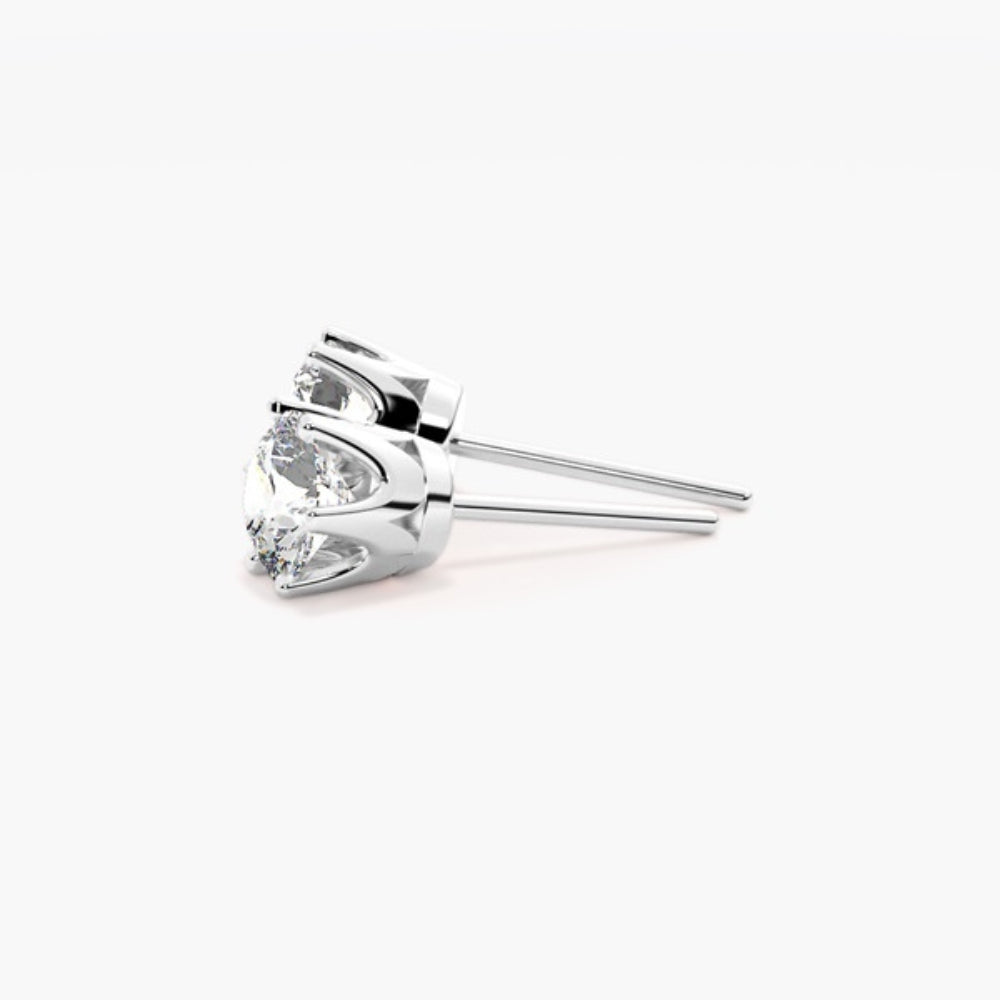 Round Cut Moissanite Six Prong Solitaire Stud Earring