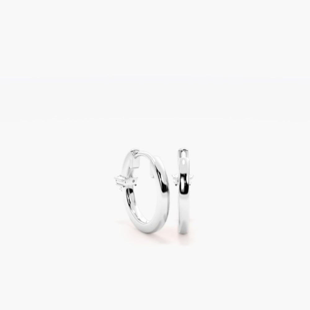 Round Cut Three Stone Moissanite Hoop Earrings