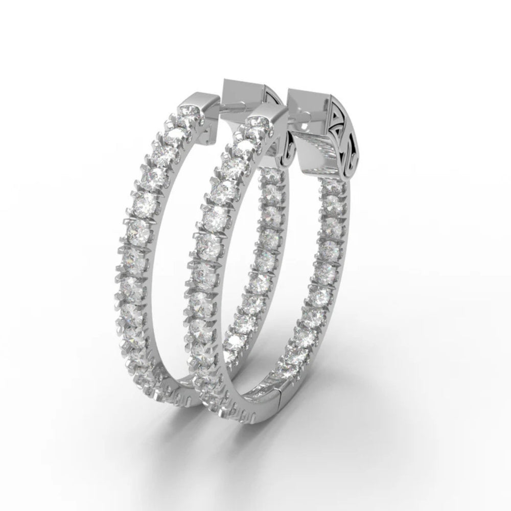 Moissanite Round Cut Pave Set Hoop Earrings