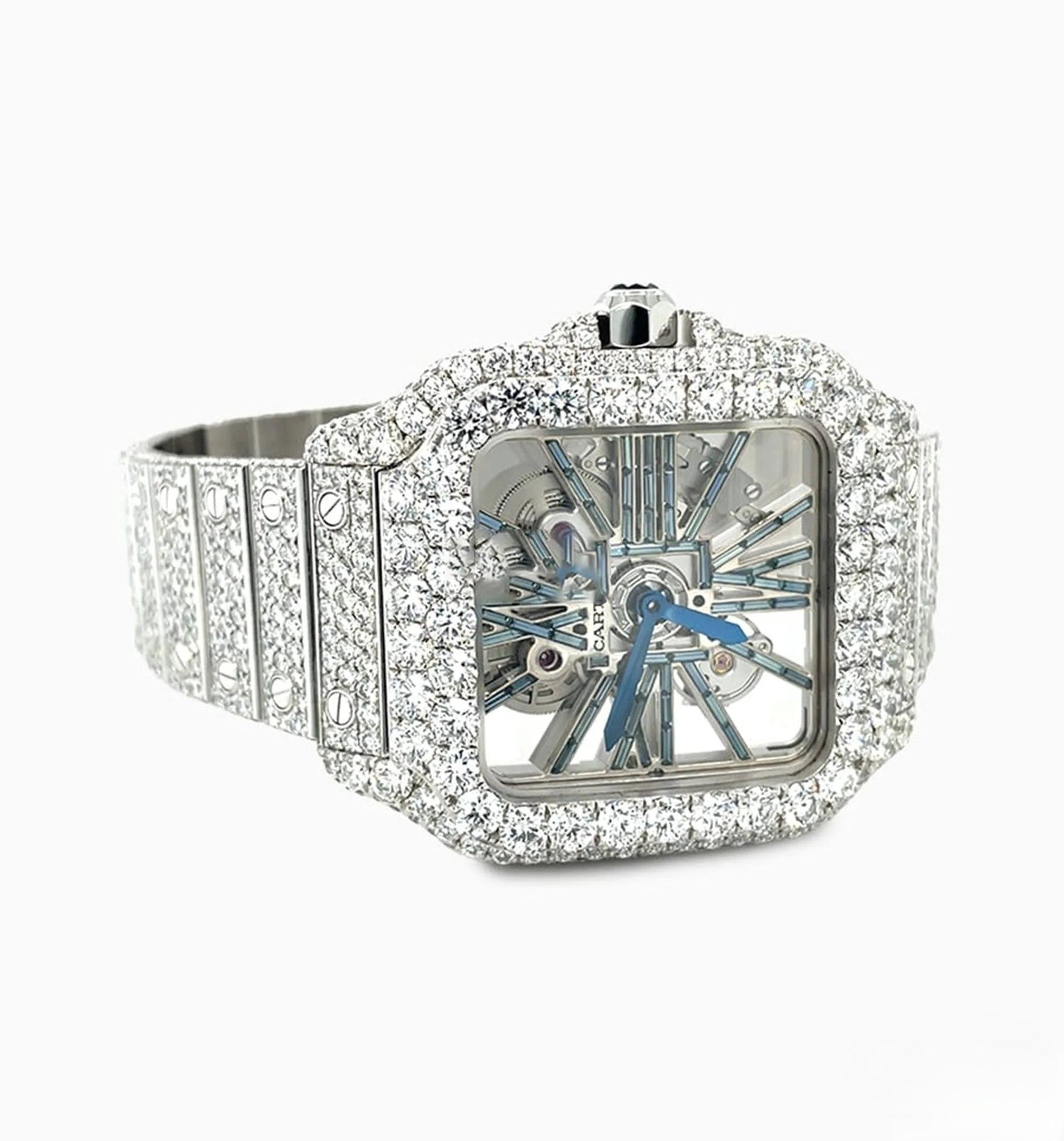 Iced Out Cartier Skeleton Moissanite Diamond Watch Gift for Son