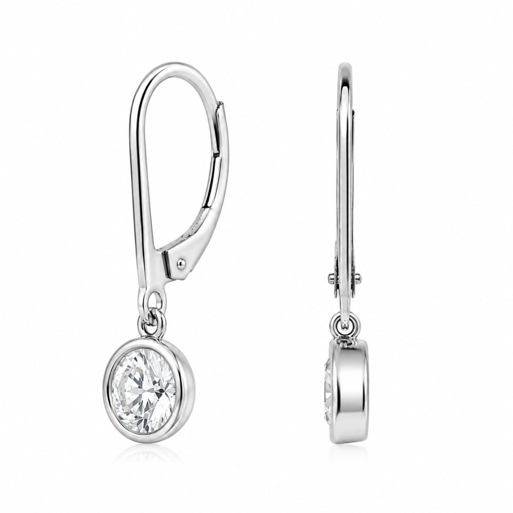 Round Cut Moissanite Bezel Set Drop Dangle Earrings