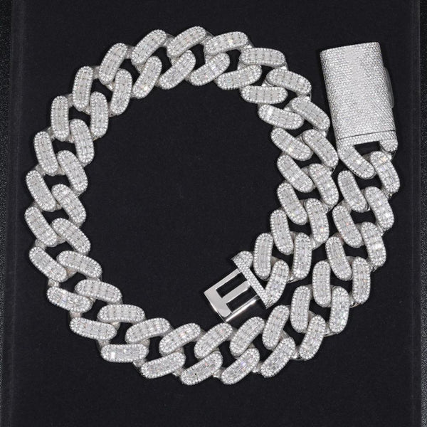 Baguette & Round Cut Lab Grown Diamond Cuban Link Chain For Men