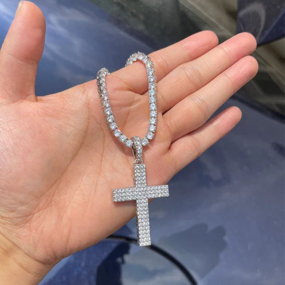 Round Cut Lab Grown Diamond Hip Hop Cross Pendant