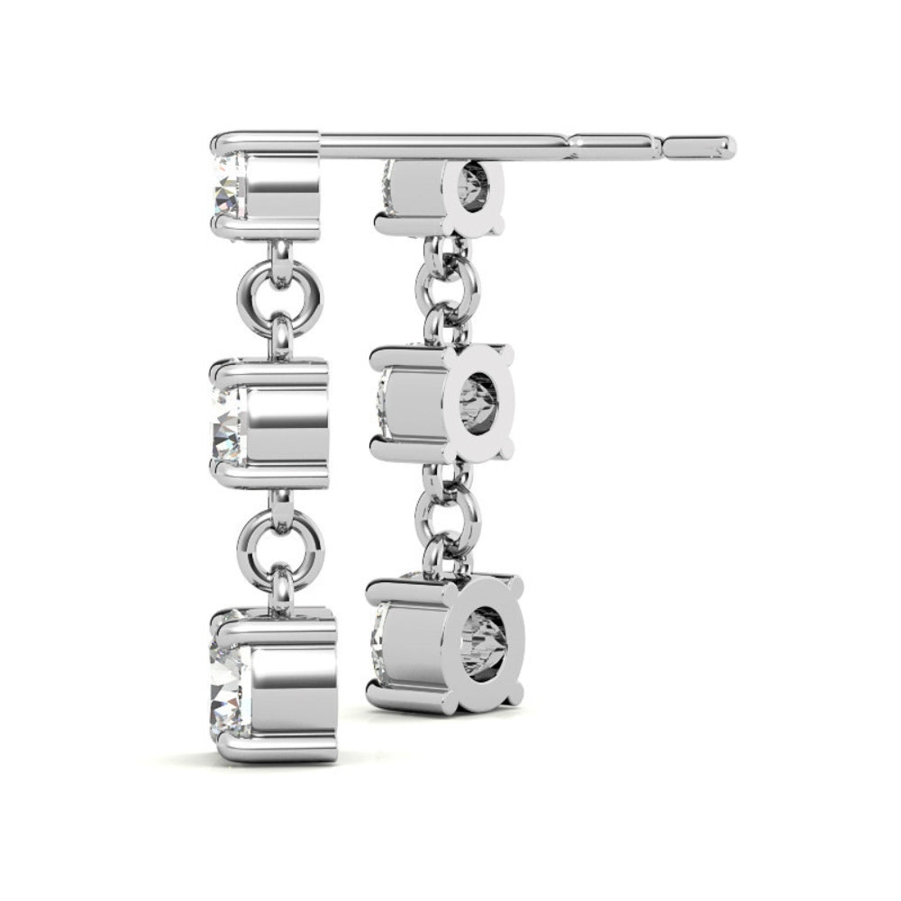 Moissanite Round Cut Classic Three Stone Drop Dangle Earrings