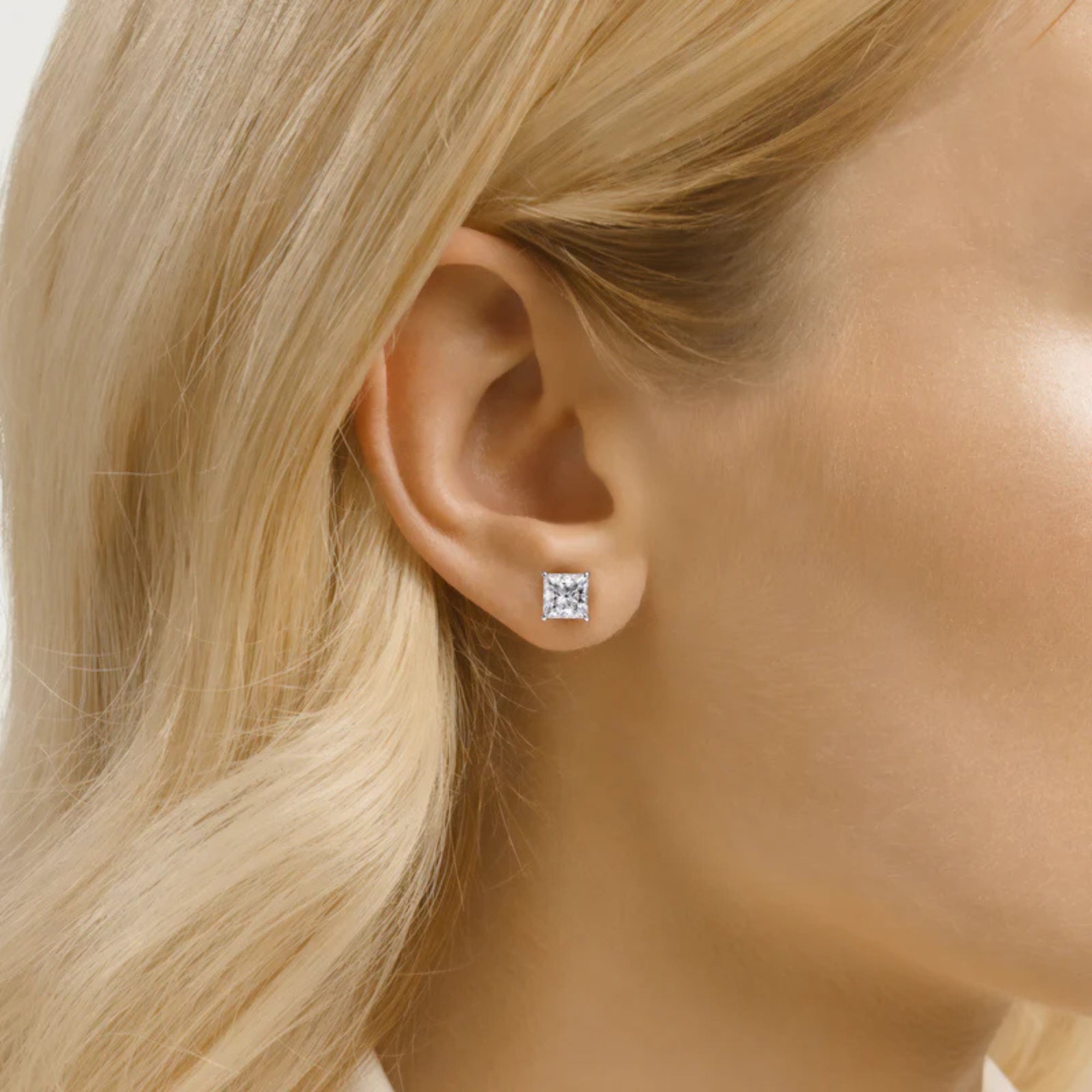 Moissanite Princess Cut Basket Prong Stud Earring