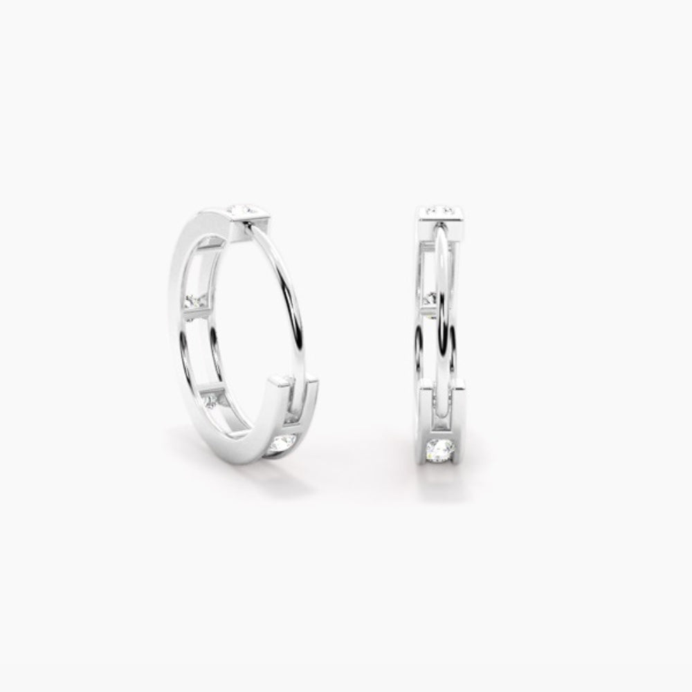 Moissanite Round Cut Distance Pave Set Hoop Earrings