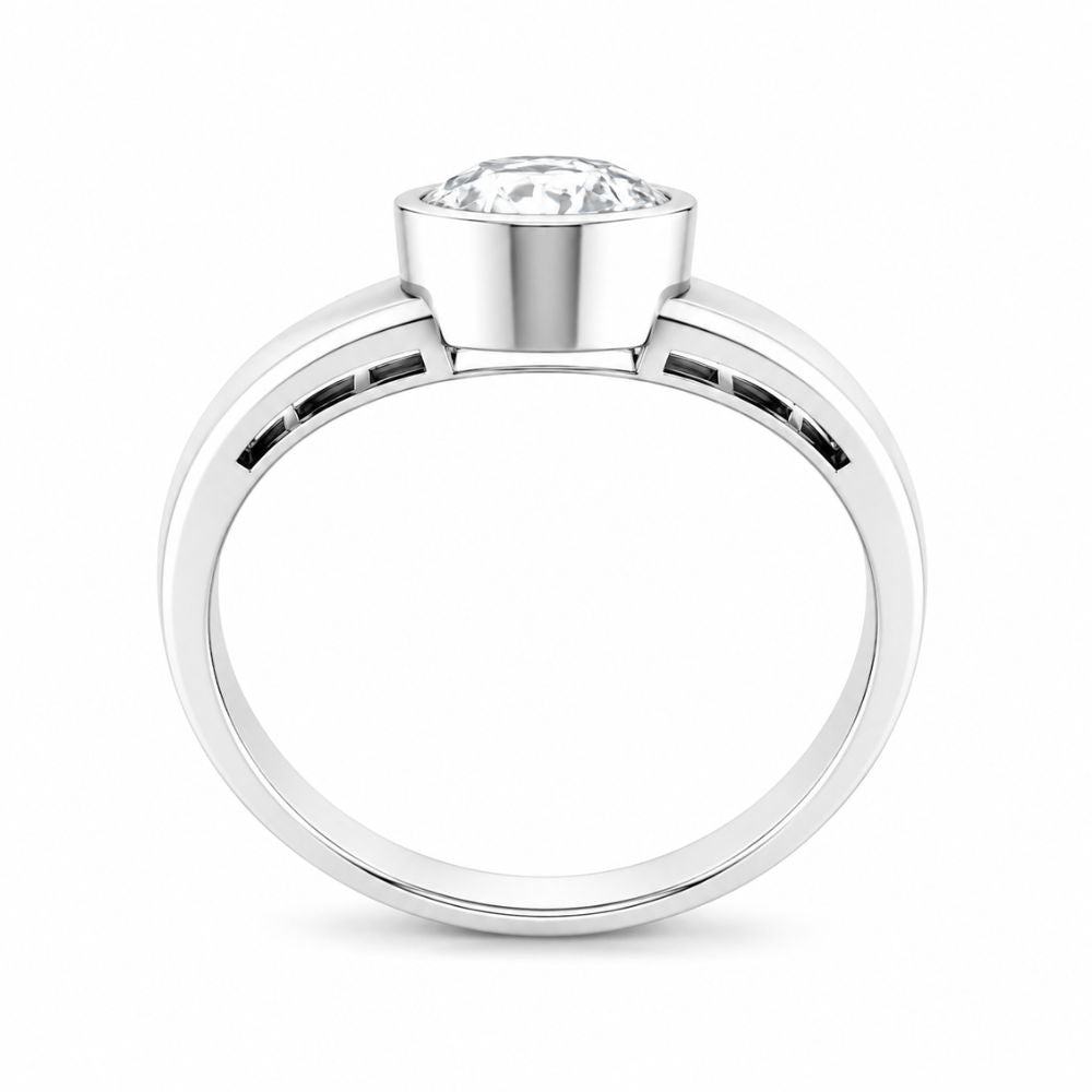 Lab Grown Diamond Oval Cut Solitaire Bezel Set Engagement Ring