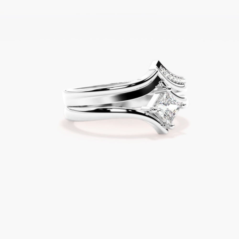 Princess Cut Moissanite Buypass Style Wedding Ring Set