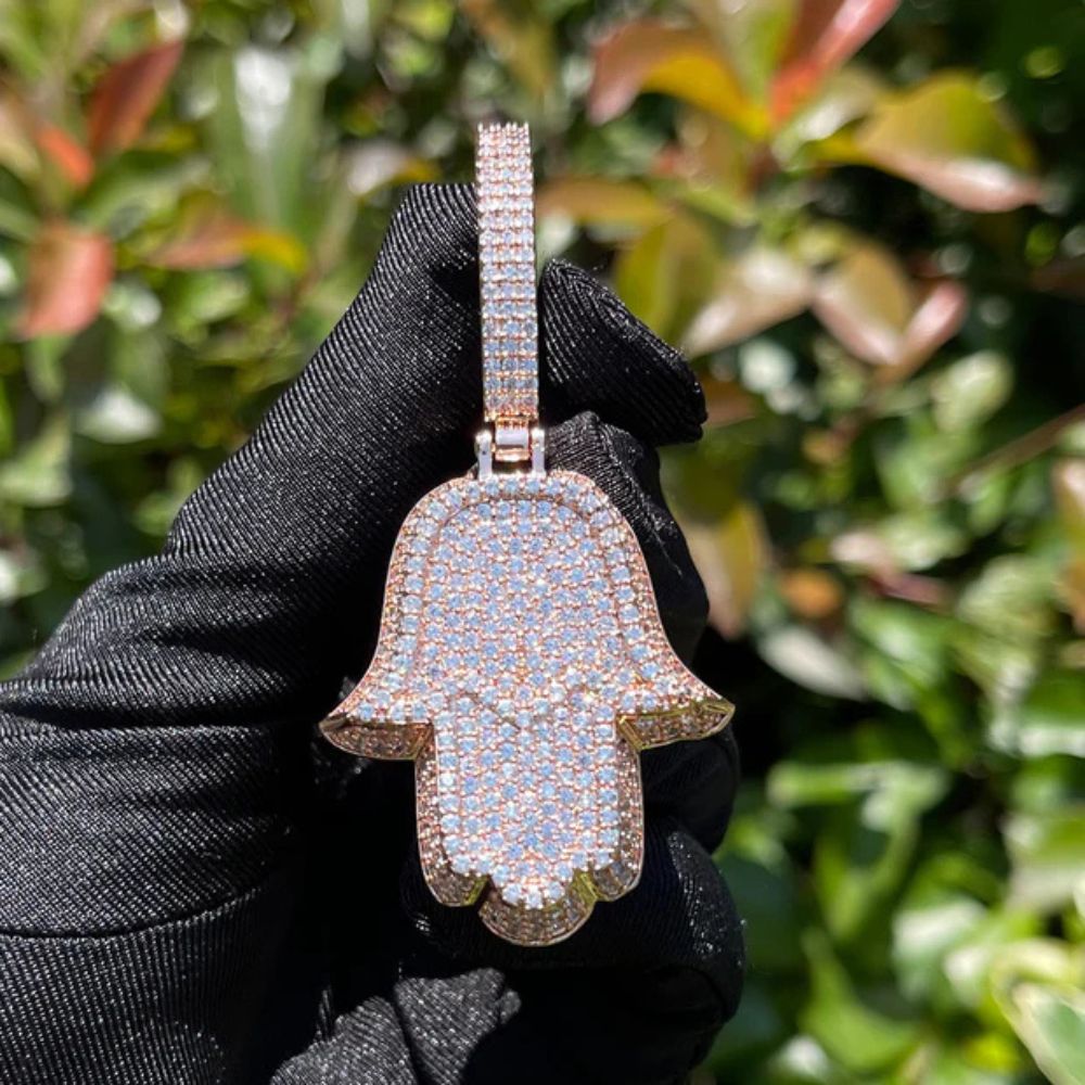 Lab Grown Diamond Round Cut Hamsa Hand Hip Hop Pendant