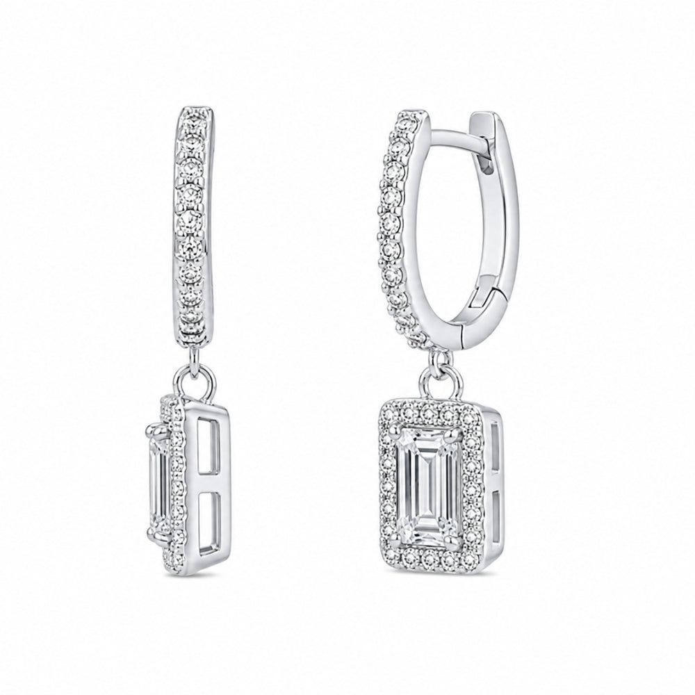 Emerald Cut Moissanite Halo Style Classic Earrings Gift For Women
