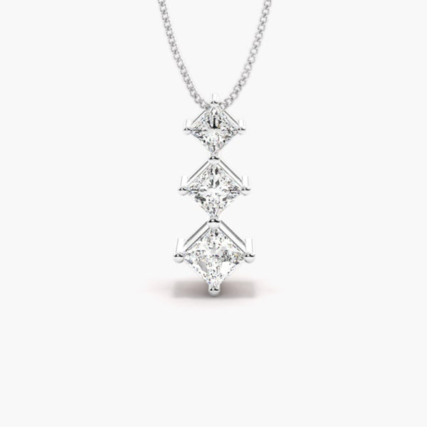 Moissanite Princess Cut Three Stone Pendant