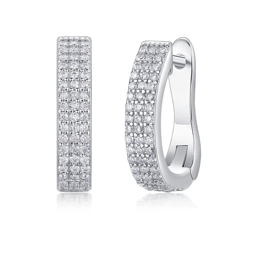 Moissanite Round Cut Multi Row Pave Set Hoop Earrings