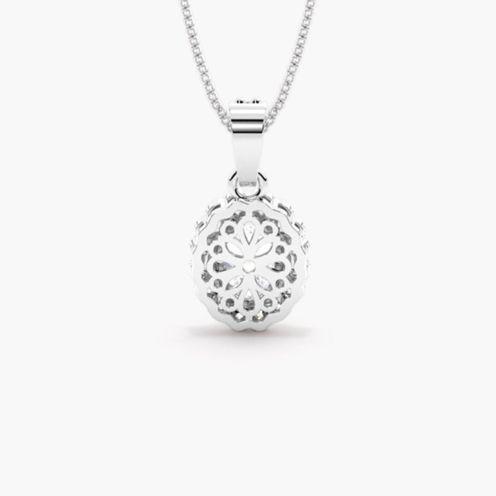 Oval Cut Moissanite Halo Style Filligree Pendant For Women
