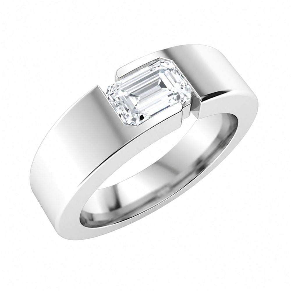 Emerald Cut Set Lab Grown Diamond Tension Set Wedding Band