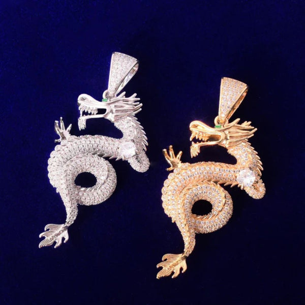 Round Cut Lab Grown Diamond Flooded Dragon Pendant