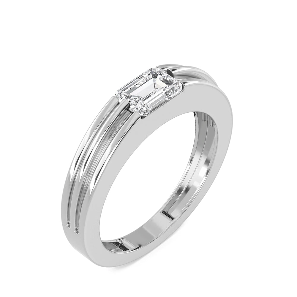 Emerald Cut Lab Grown Diamond Solitaire Bar Set Engagement Ring