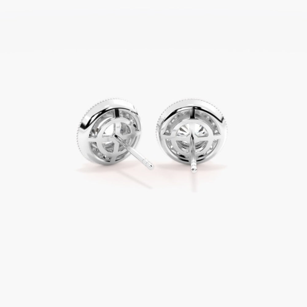 Moissanite  Round Cut Halo Style Filligree Earring