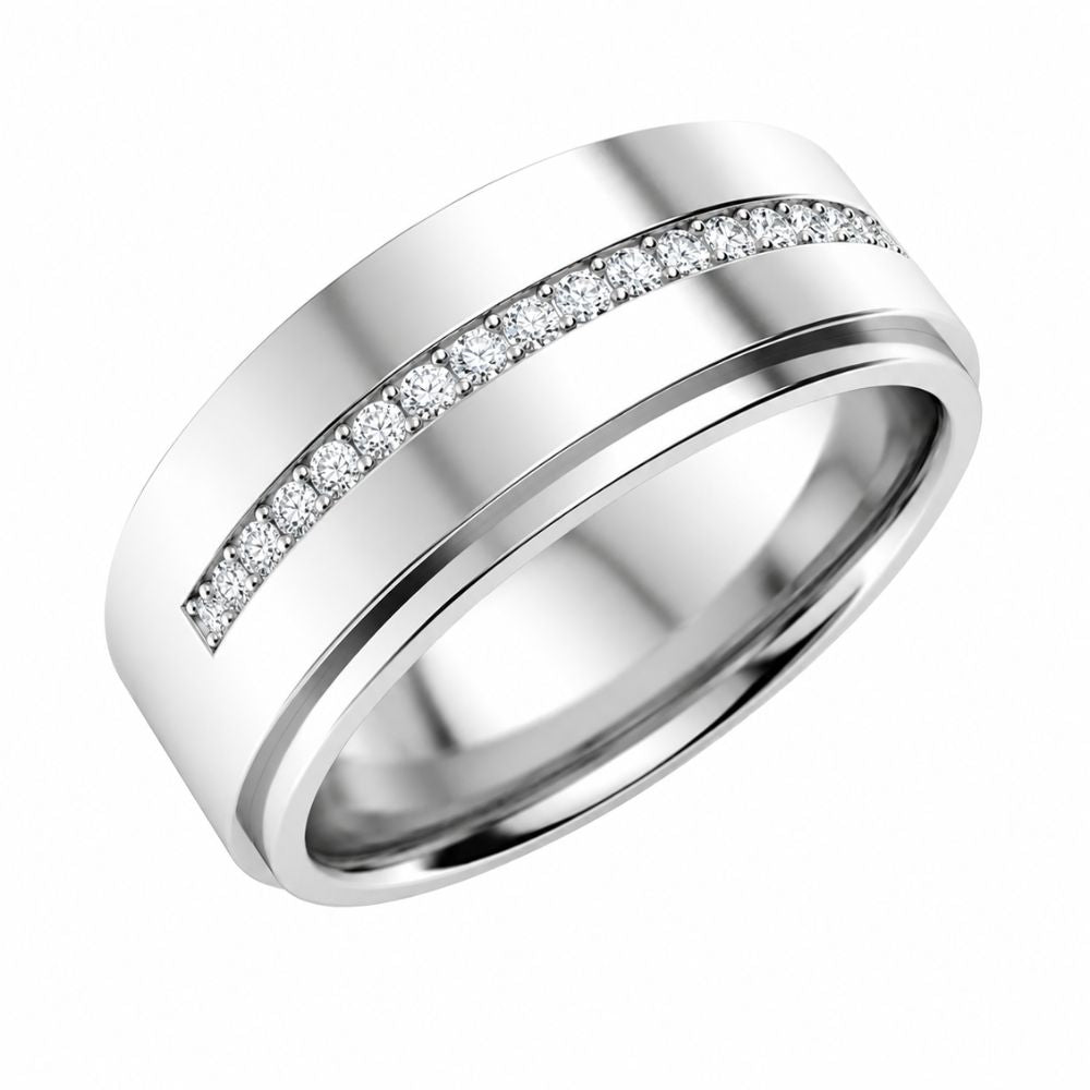 Round Cut Pave Set Lab Grown Diamond Men's Wedding Band