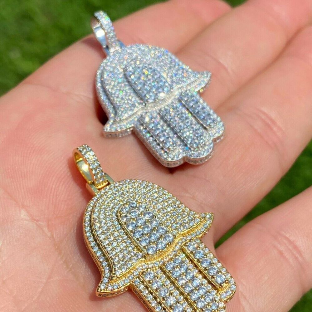 Evil Eye Hamsa Hand Iced Out Moissanite Hip Hop Pendant
