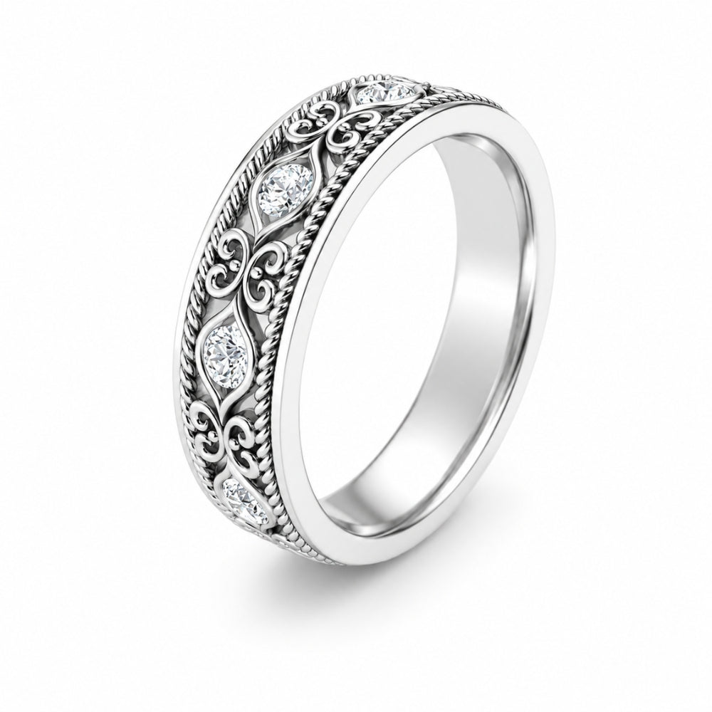 Lab Grown Diamond Round Cut Vintage Style Wedding Band